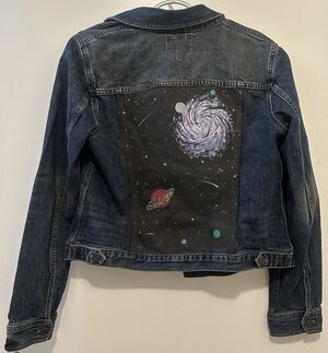 Unique Custom Painted Denim Jacket - Galaxy Space Art - Banana Republic Size L